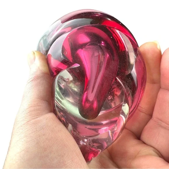 Vtg 1950s Alfredo Barbini Murano Italy Art Glass Cranberry Conch Shell Bowl 5”